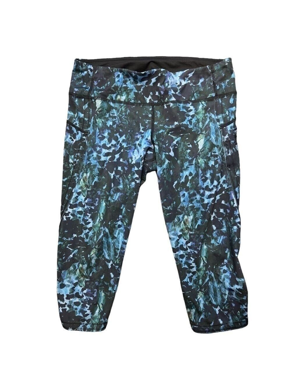 Lululemon Leggings Run Top Speed Crop Blue Floral Backdrop High Rise Siz…